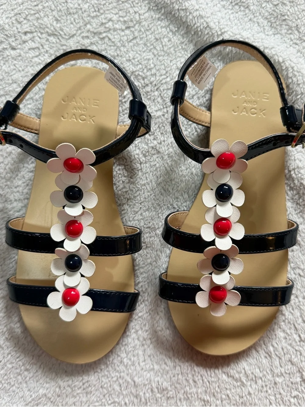 Janie and Jack | Patent Daisy Sandals | Red White Blue Floral |  Size 12